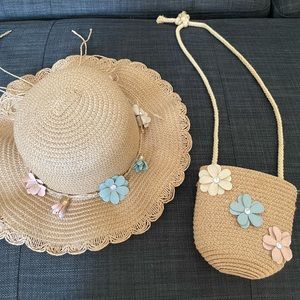 Childrens straw hat and purse